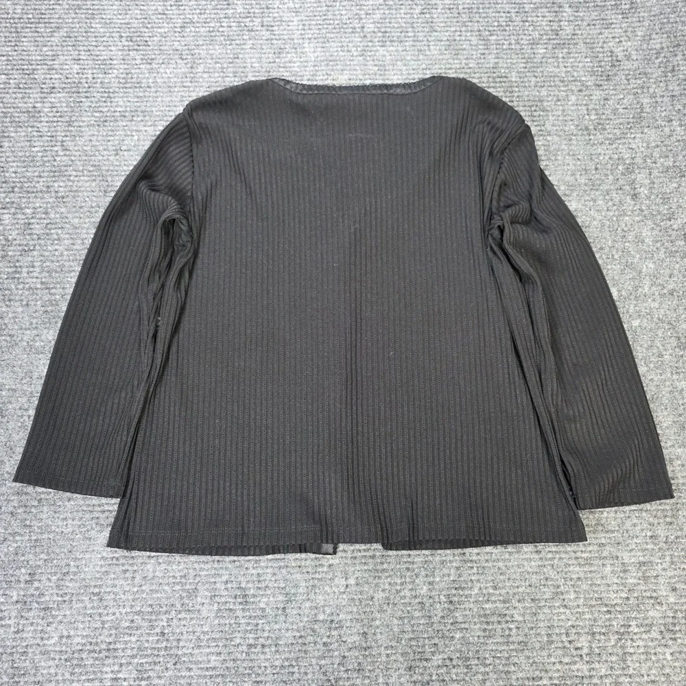 Jones New York Ribbed Button Front Cardigan‎ Women's XL Black Satin Trim V-Neck